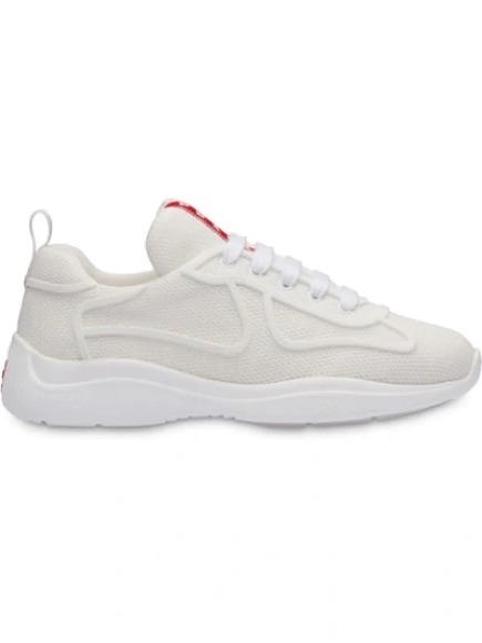 Prada White Sneakers With Red Accent